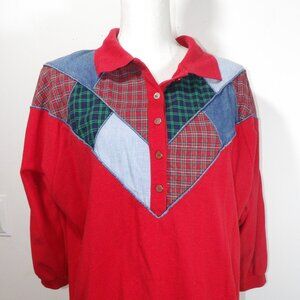 Vintage Koret City Blue Red Patchwork Shirt Ladies Size Large